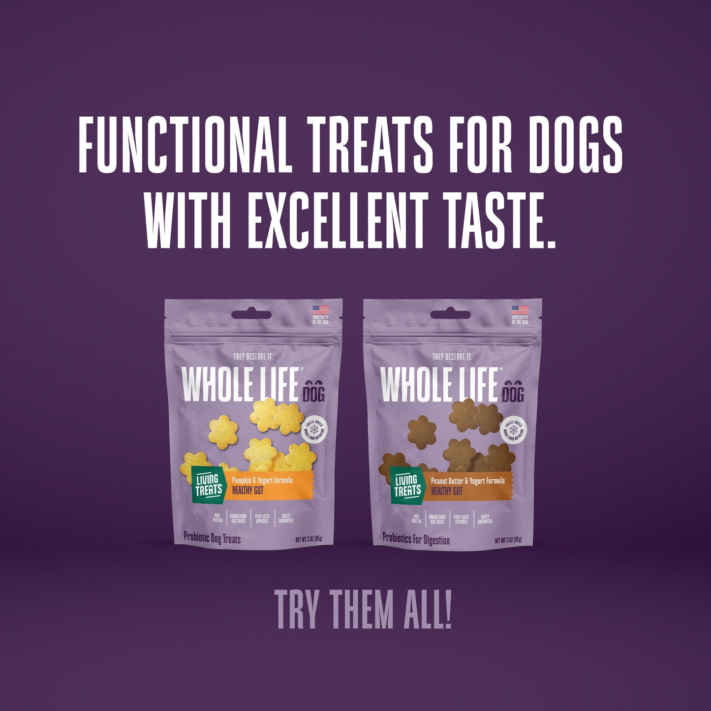 Living Treats – Peanut Butter and Yogurt Recipe Probiotic Treats For Dogs. Human Grade and Grain Free - Made In Our Own Kitchen