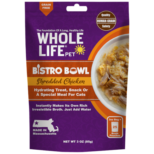 Bistro Bowls: refrigerio hidratante de pollo desmenuzado y comida complementaria para gatos